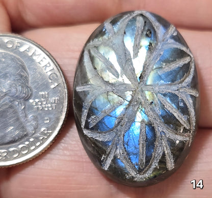 #14 Carved Lotus Labradorite Cabochon
