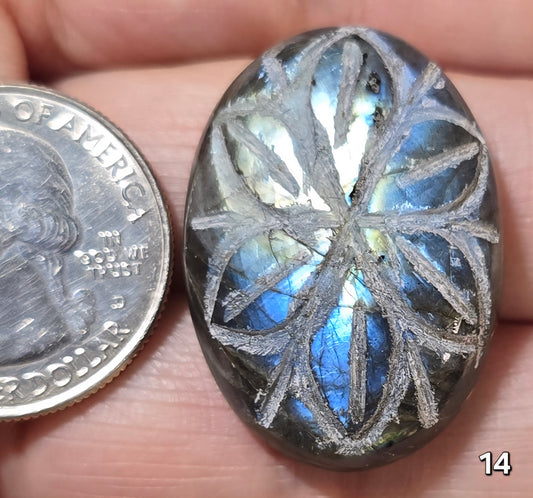#14 Carved Lotus Labradorite Cabochon