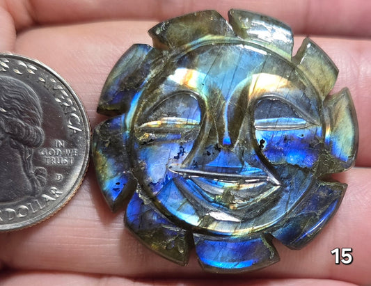 #15 Carved Sun Labradorite Cabochon