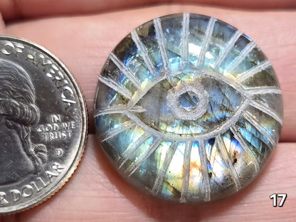 #17 Carved Evil Eye Labradorite Cabochon