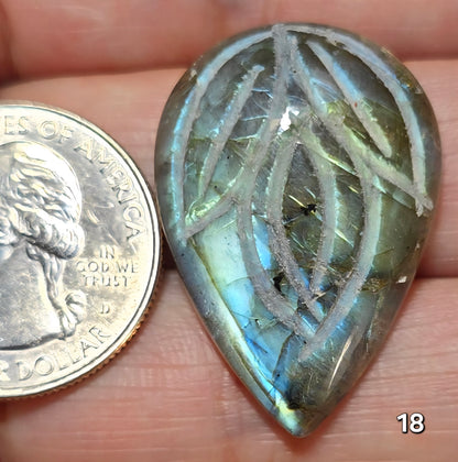 #18 Carved Leaf Labradorite Cabochon