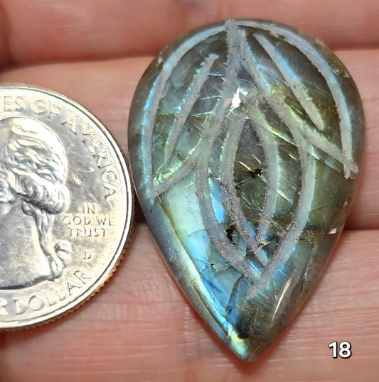 #18 Carved Leaf Labradorite Cabochon