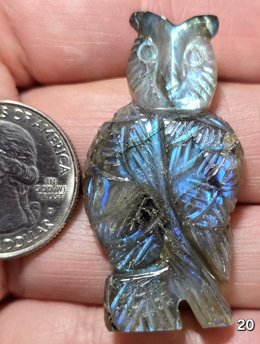 #20 Carved Owl Labradorite Cabochon