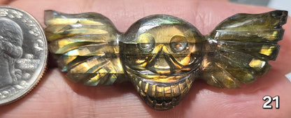 #21 Carved Skull Wing Labradorite Cabochon