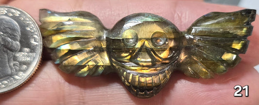 #21 Carved Skull Wing Labradorite Cabochon