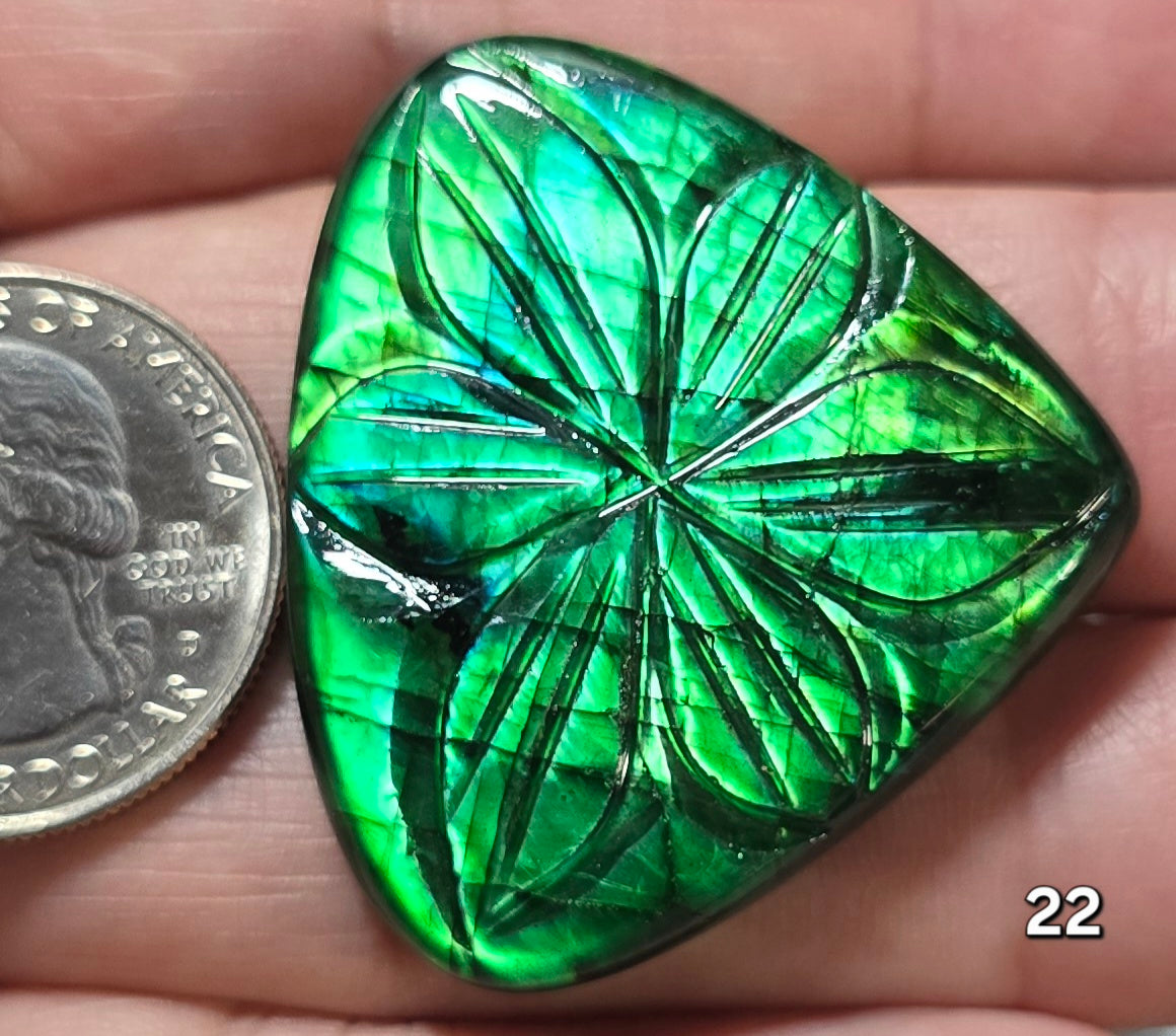 #22 Carved Lotus Labradorite Cabochon