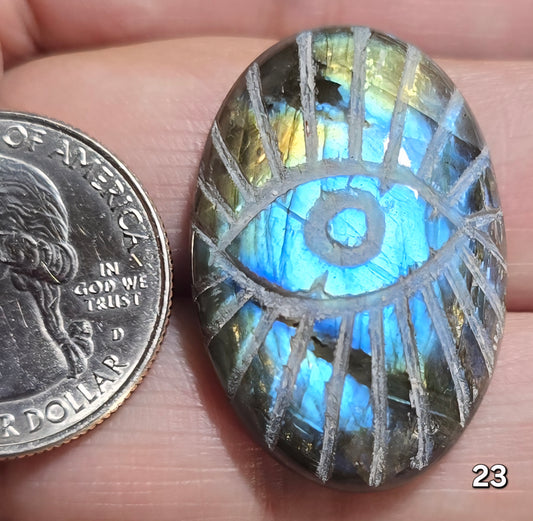 #23 Carved Evil Eye Labradorite Cabochon