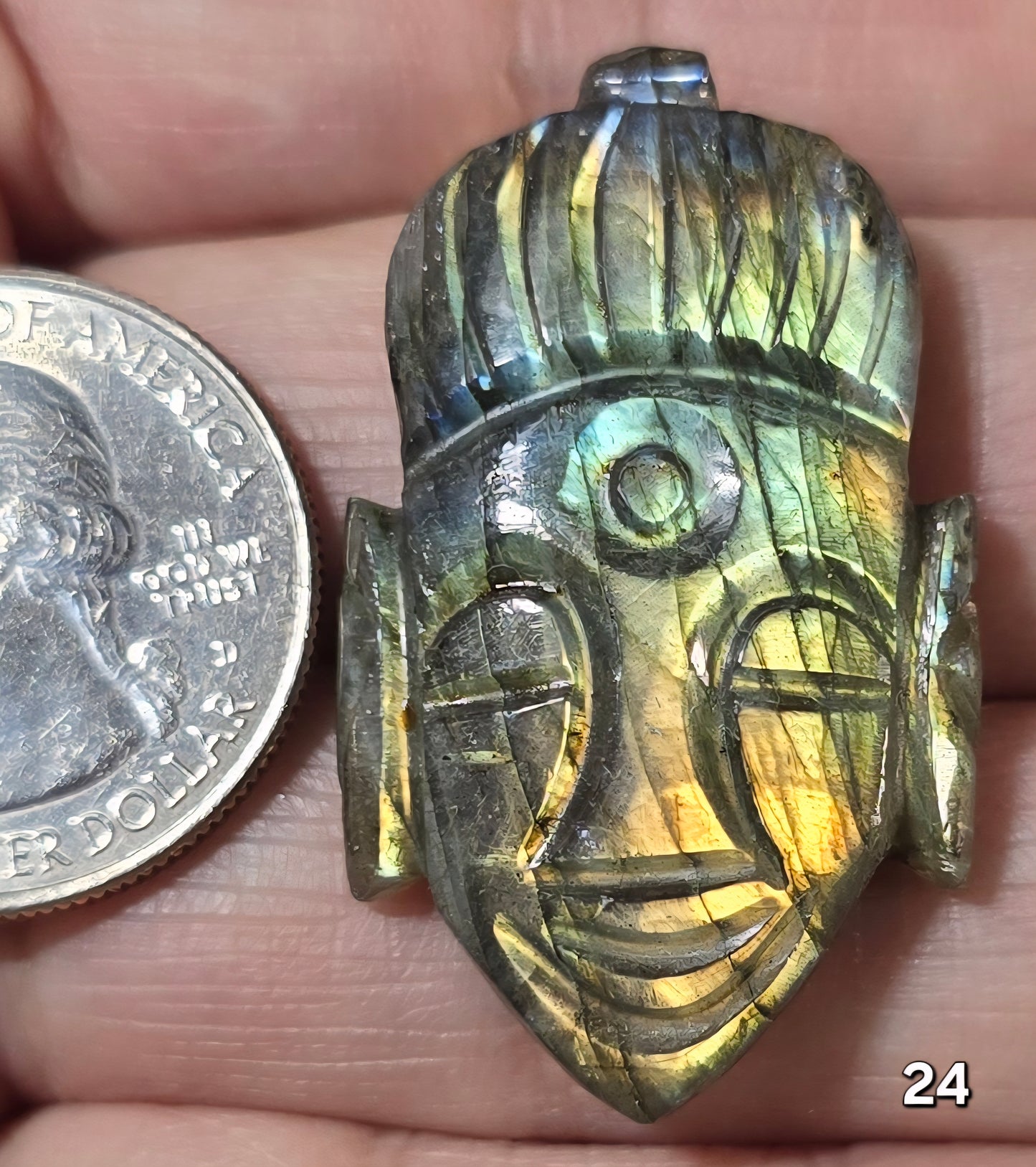 #24 Carved Tribal Face Labradorite Cabochon