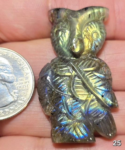 #25 Carved Owl Labradorite Cabochon
