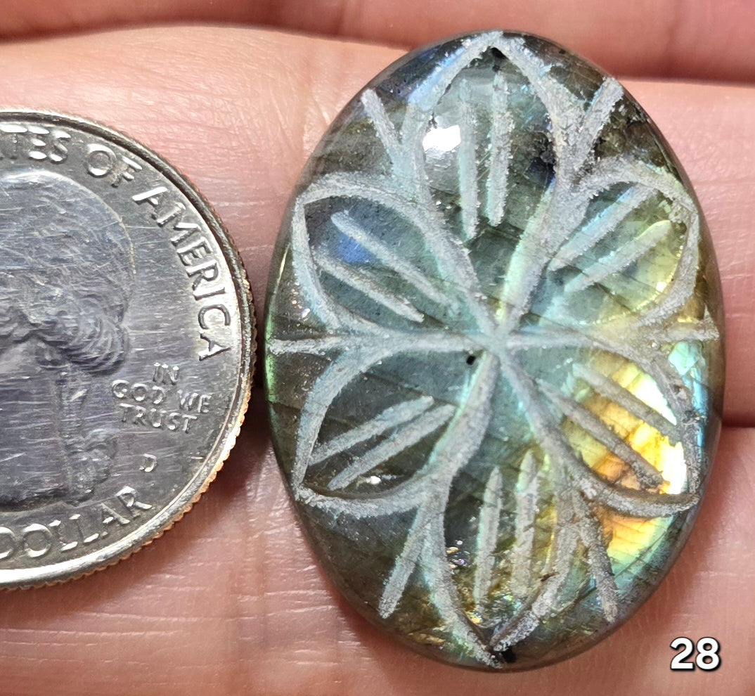 #28 Carved Lotus Labradorite Cabochon