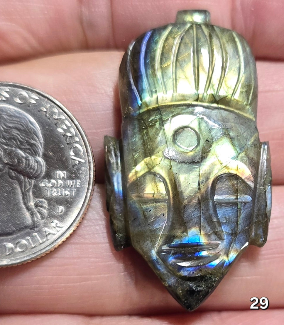 #29 Carved Tribal Face Labradorite Cabochon