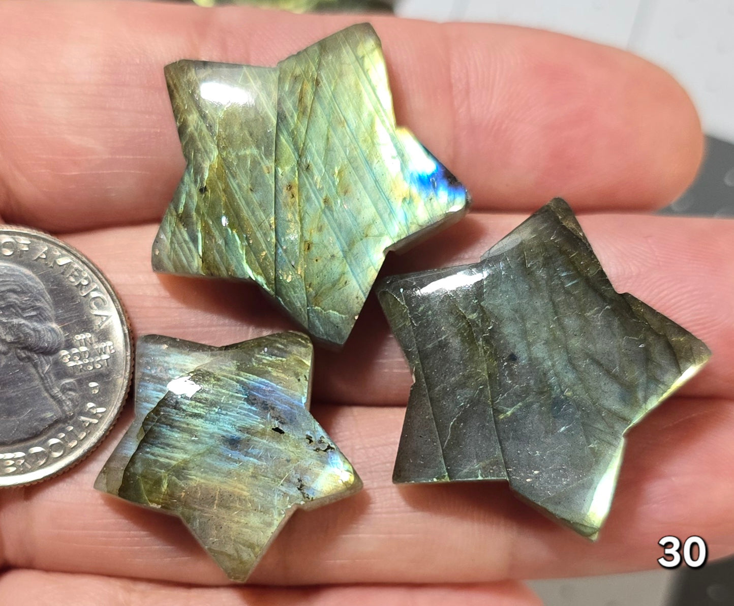 #30 Carved Star Labradorite Cabochons (lot)