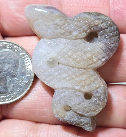 Moss Agate Snake Carving