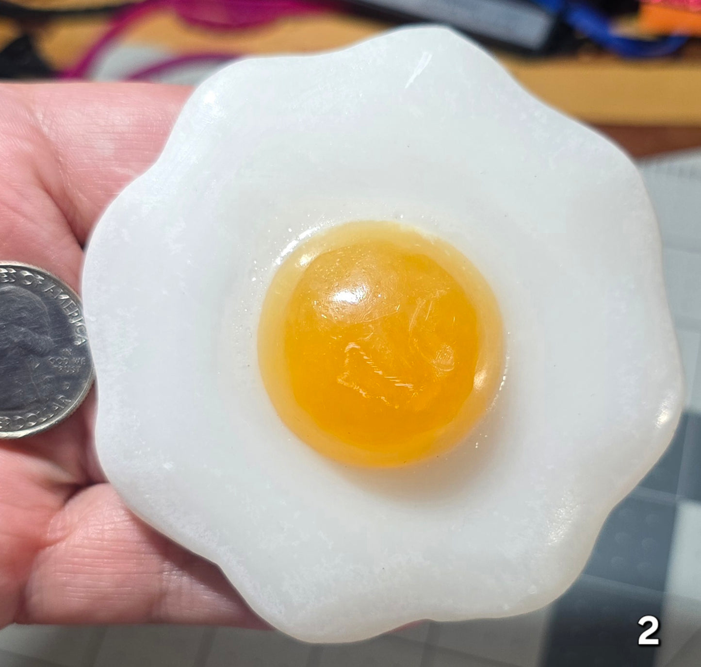 #2 White Jade & Orange Calcite Fried Egg Carving