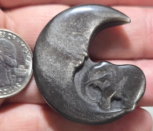 Silver Obsidian Moon Elephant Carving