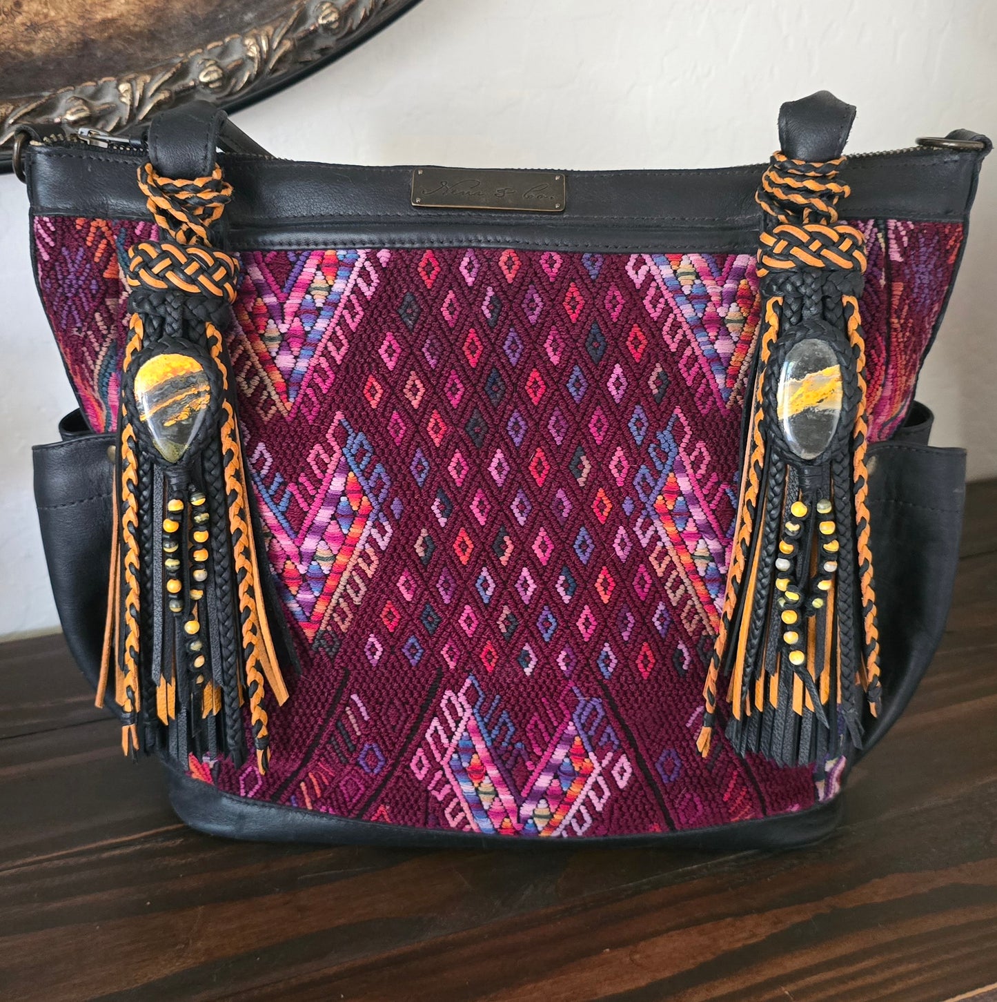 8" Golden Sting Duo - Bumblebee Jasper Leather Tassels
