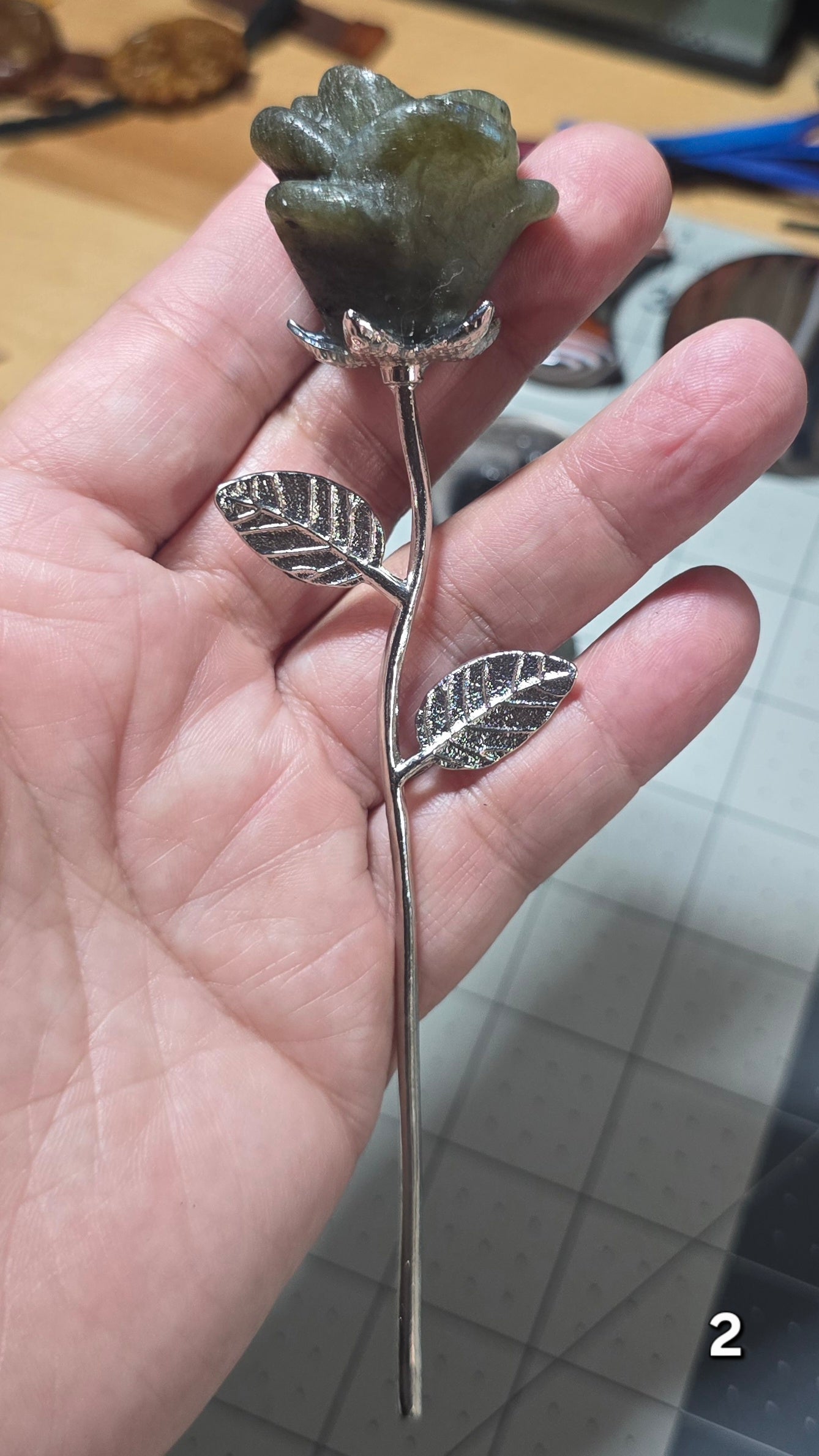 #2 Labradorite Long Stem Rose