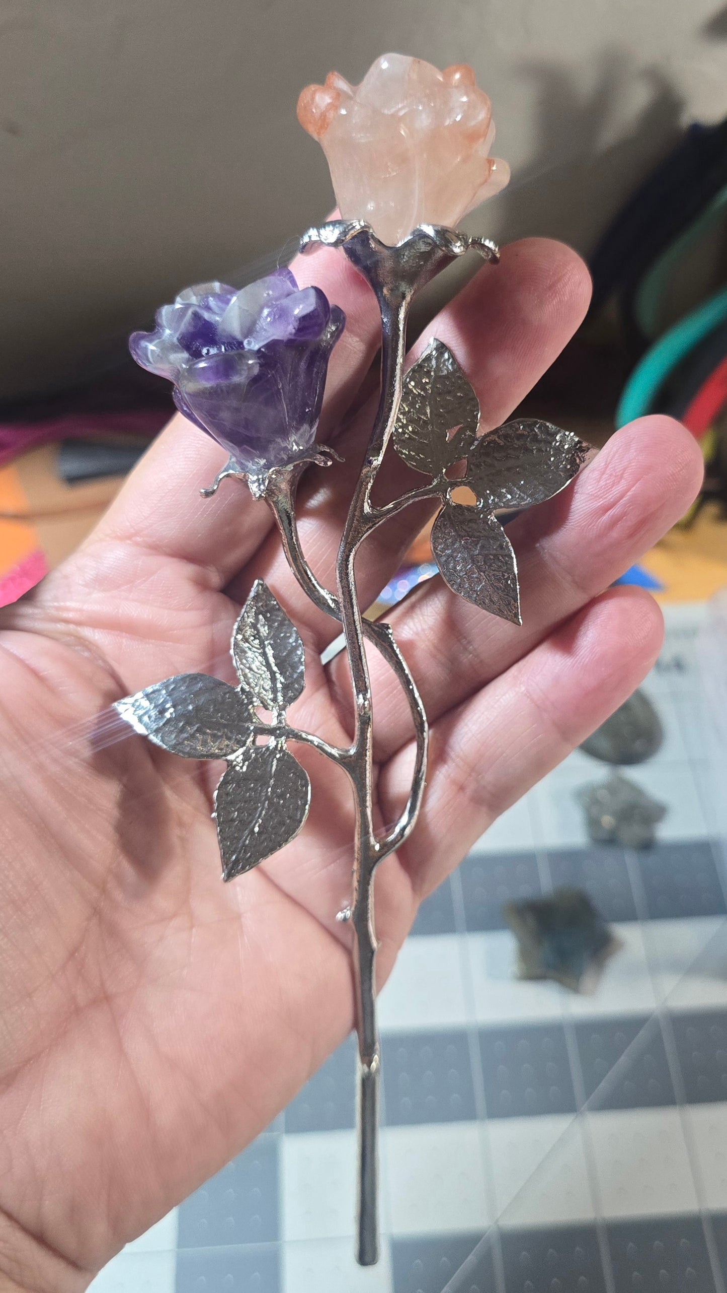 Fire Quartz and Dream Amethyst Long Stem Roses