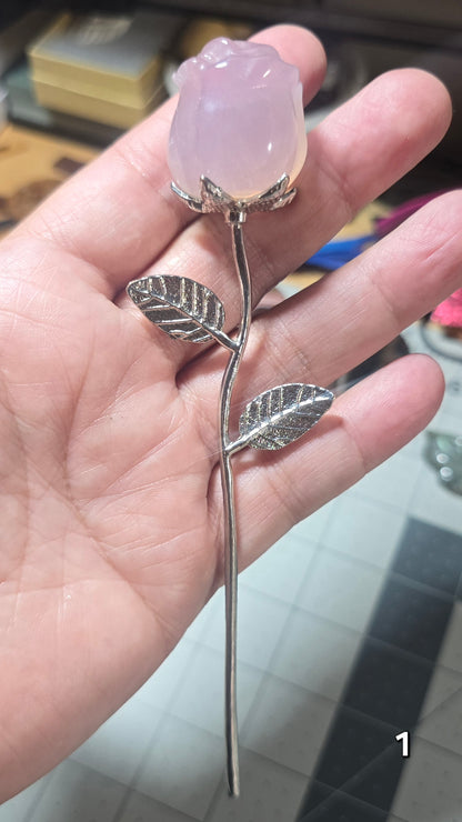 #1 Rose Quartz Rose w/Stem