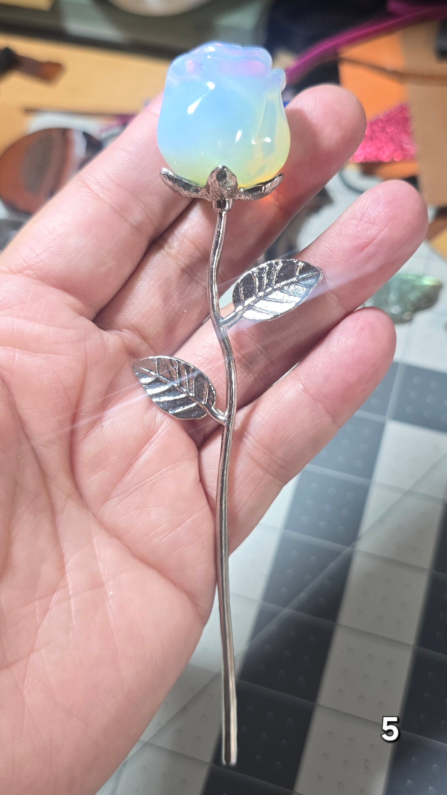 #5 Opalite Rose w/Stem