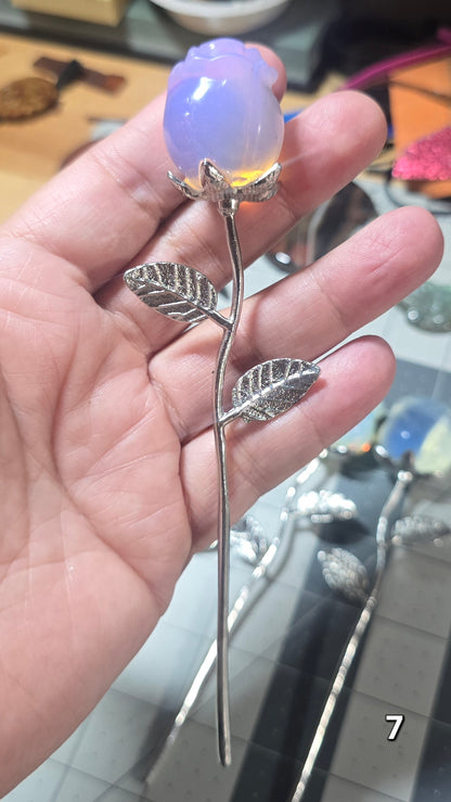 #7 Pink Opalite Rose w/Stem