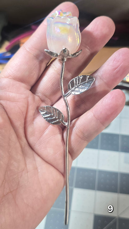#9 Aura Quartz Rose w/Stem
