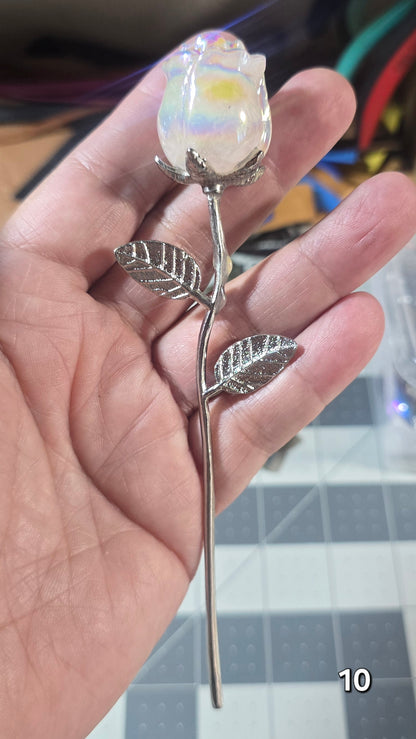#10 Aura Quartz Rose w/Stem