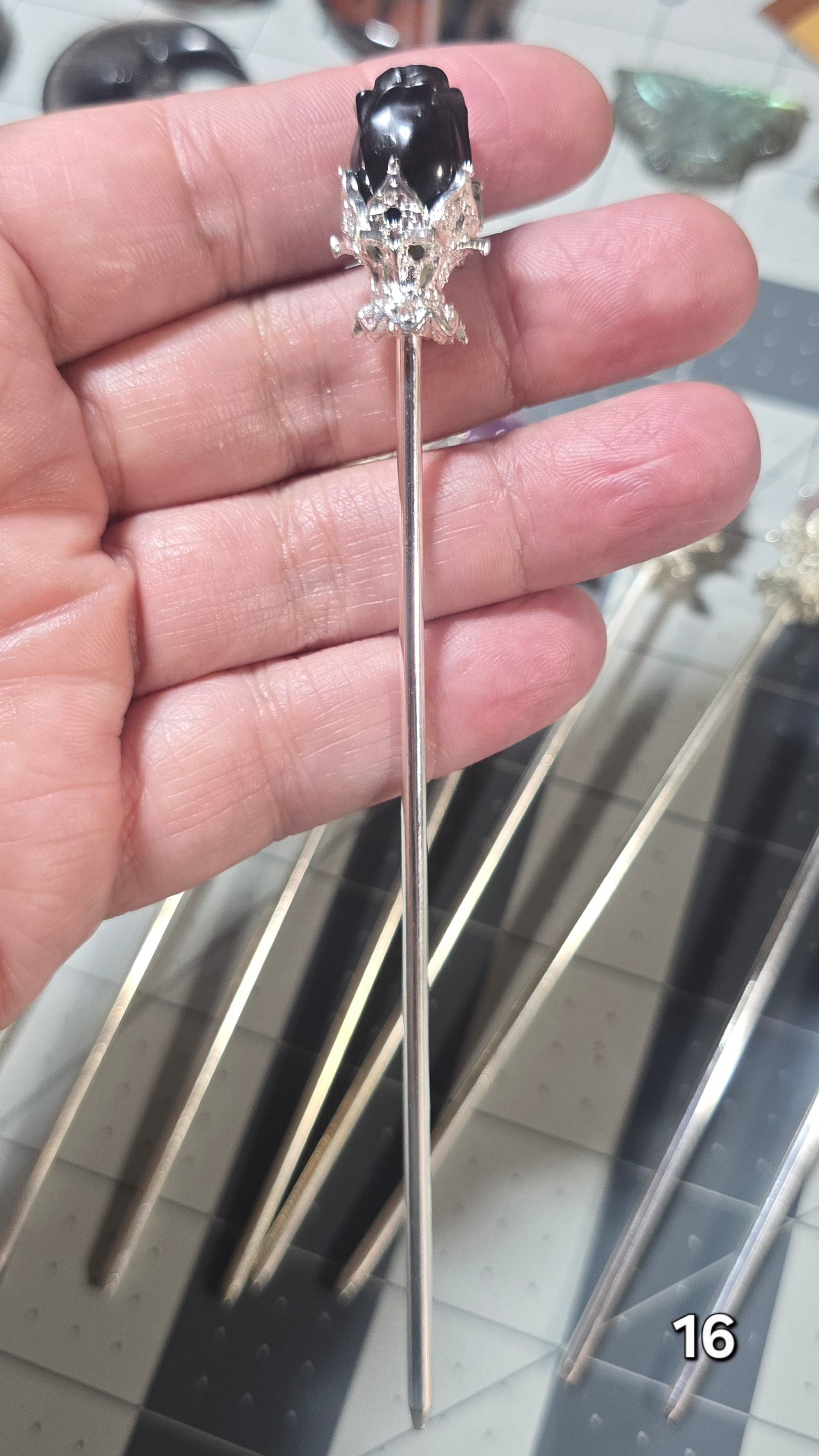 #16 Black Obsidian Hairpin