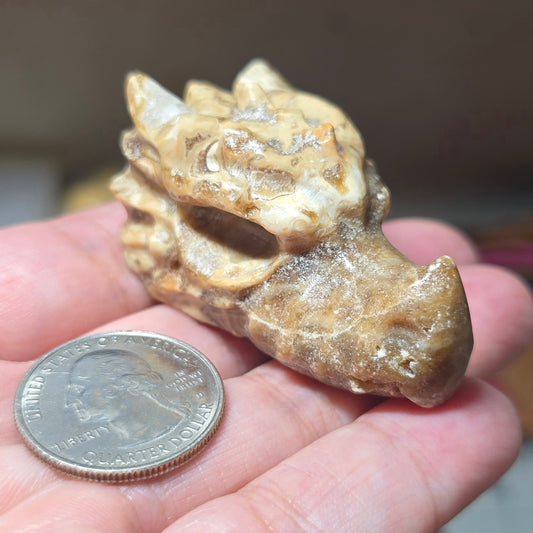 Amber Cherry Blossom Agate Dragon Head Carving