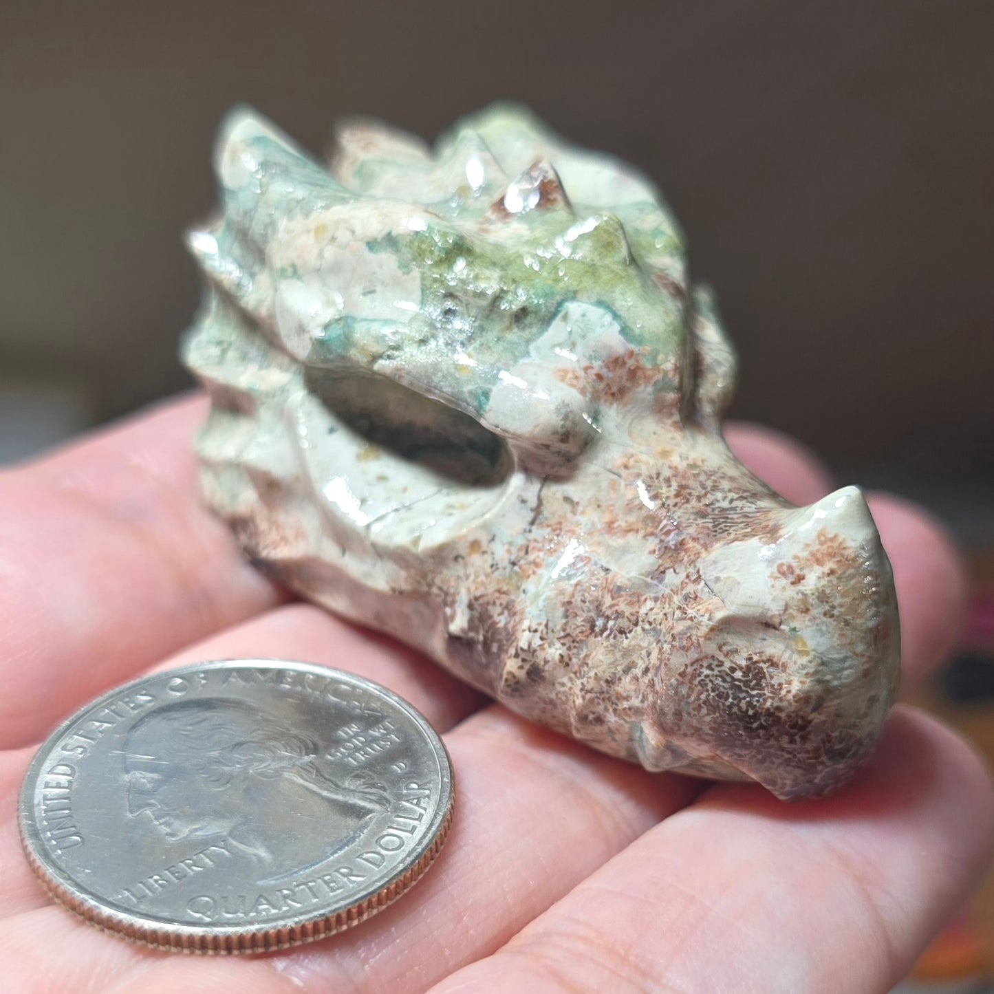 Flower Jasper Dragon Head Carving