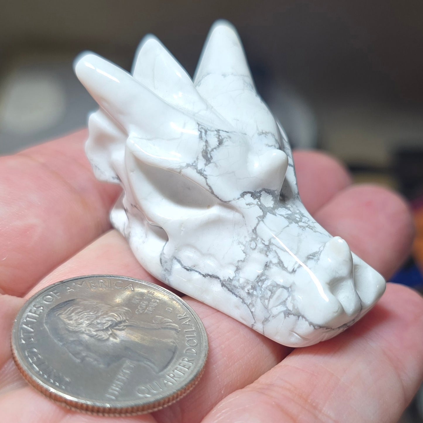 White Howlite Dragon Head Carving
