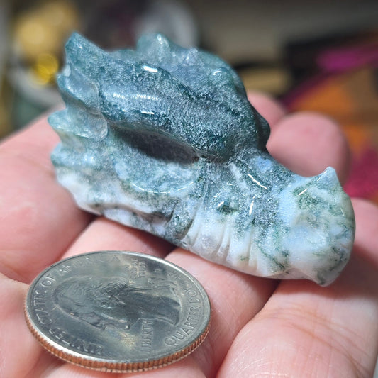 Moss Agate Dragon Head Carving