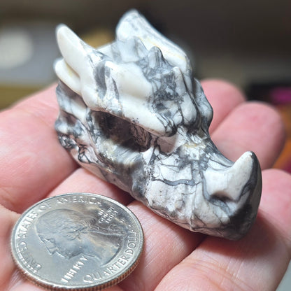 Black Fossil Dragon Head Carving
