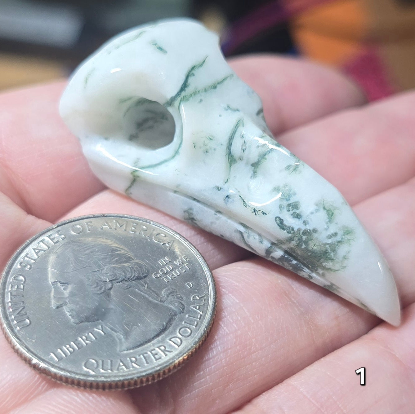 #1 Moss Agate Raven Skull