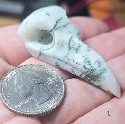 #1 Moss Agate Raven Skull