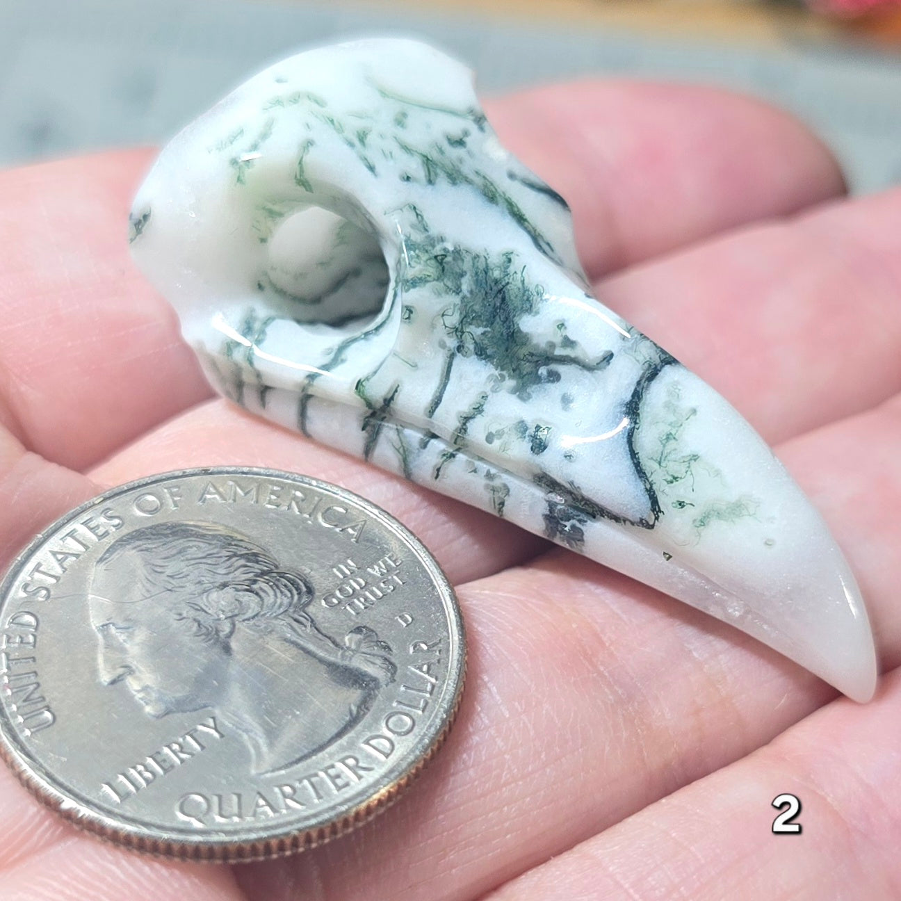 #2 Moss Agate Raven Skull