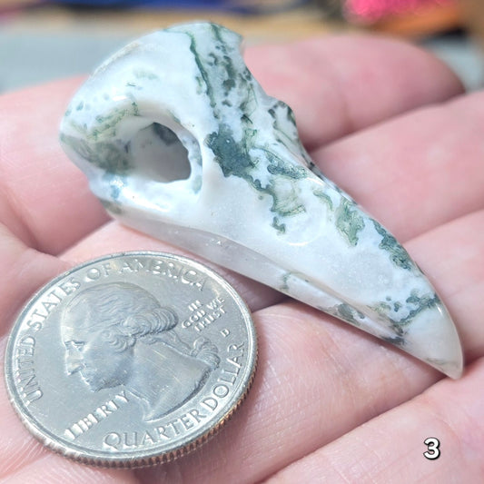 #3 Moss Agate Raven Skull