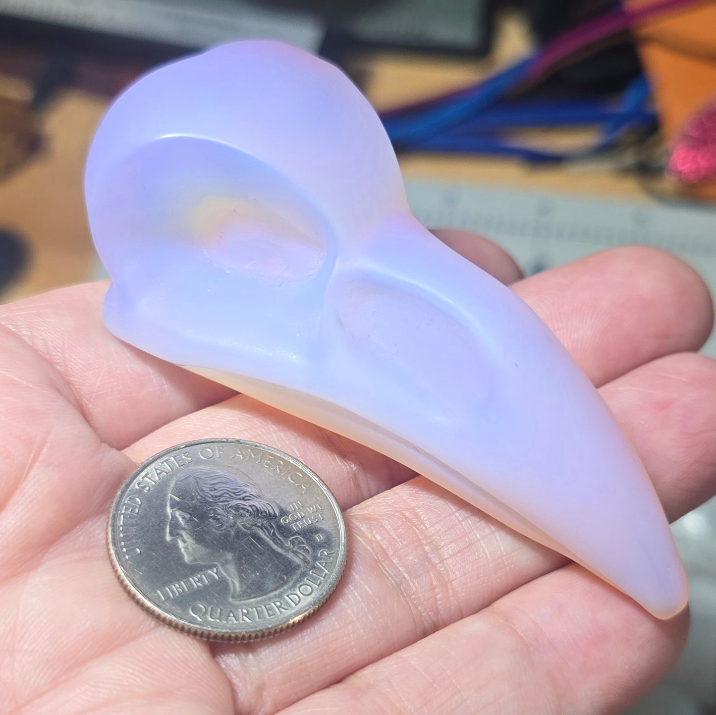 Large Pink Opalite Raven Skull