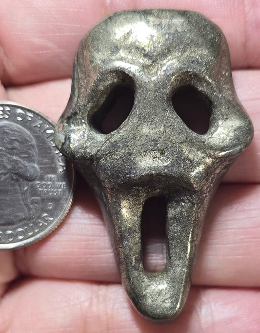 Gold Pyrite Silent Scream Face Carving