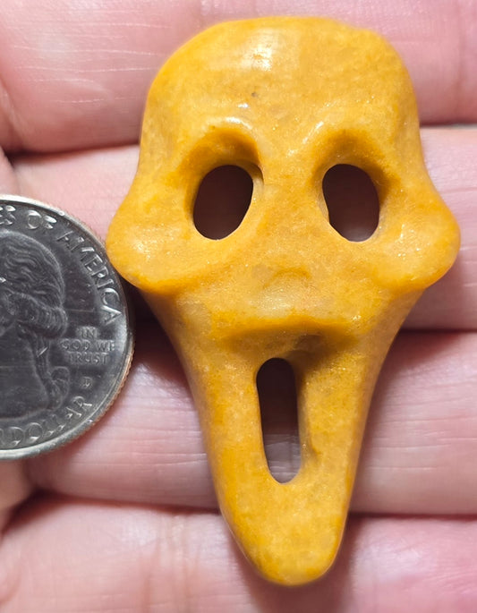 Yellow Jade Silent Scream Face Carving