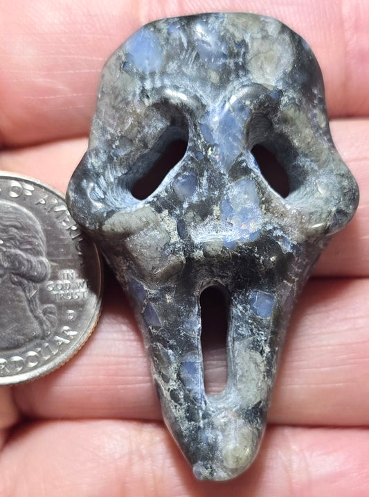 Blue Que Sera Silent Scream Face Carving