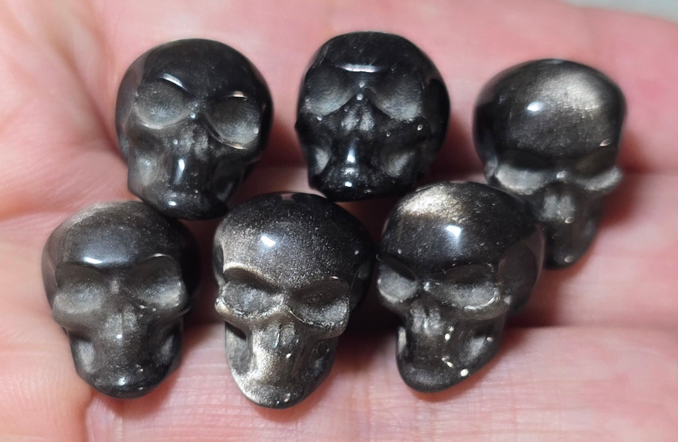 Silver Sheen Obsidian Skull Beads
