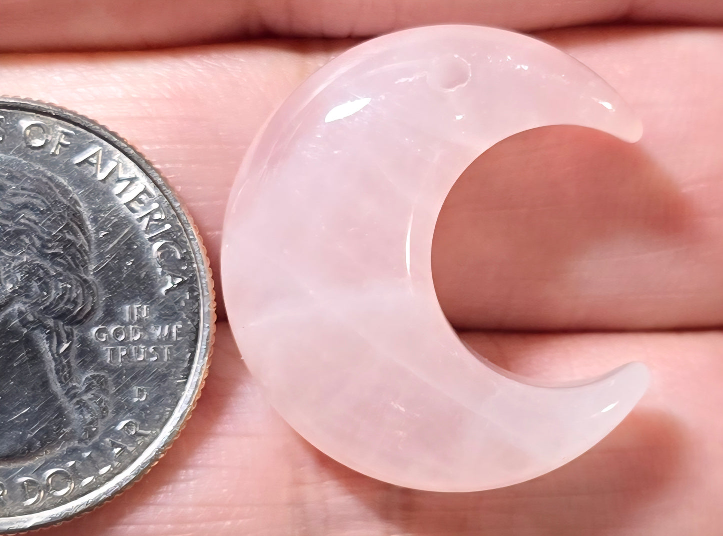 Rose Quartz Carved Moon Bead