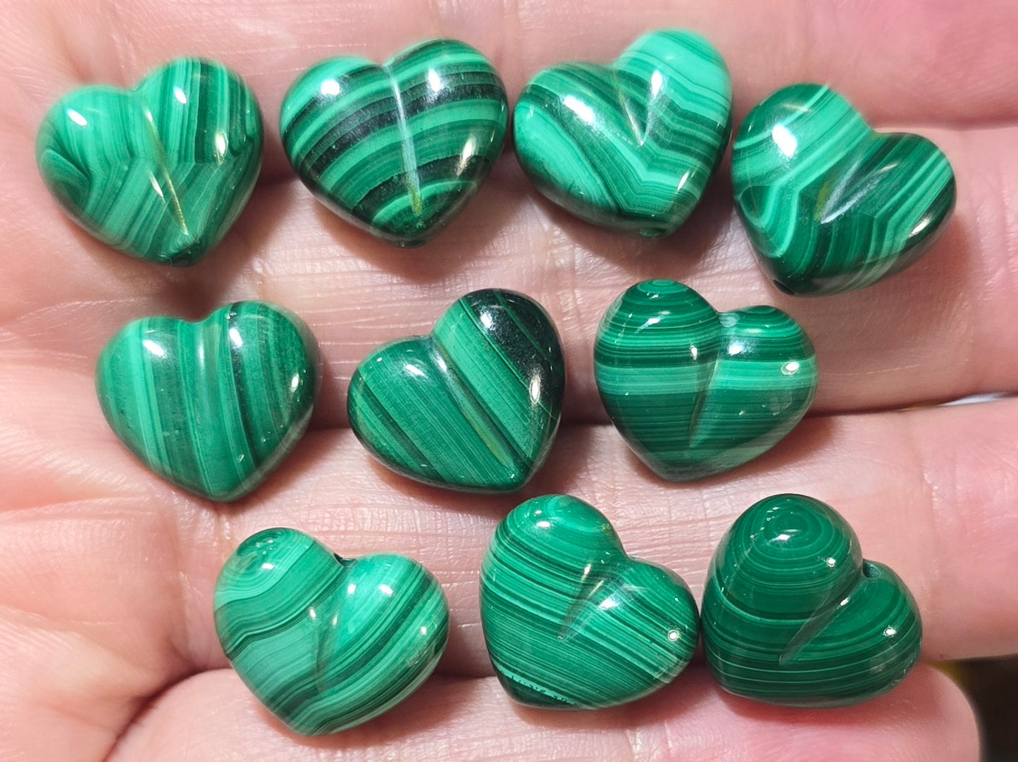 Carved Malachite Heart Beads