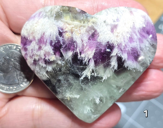 #1 Feather Fluorite Carved Heart