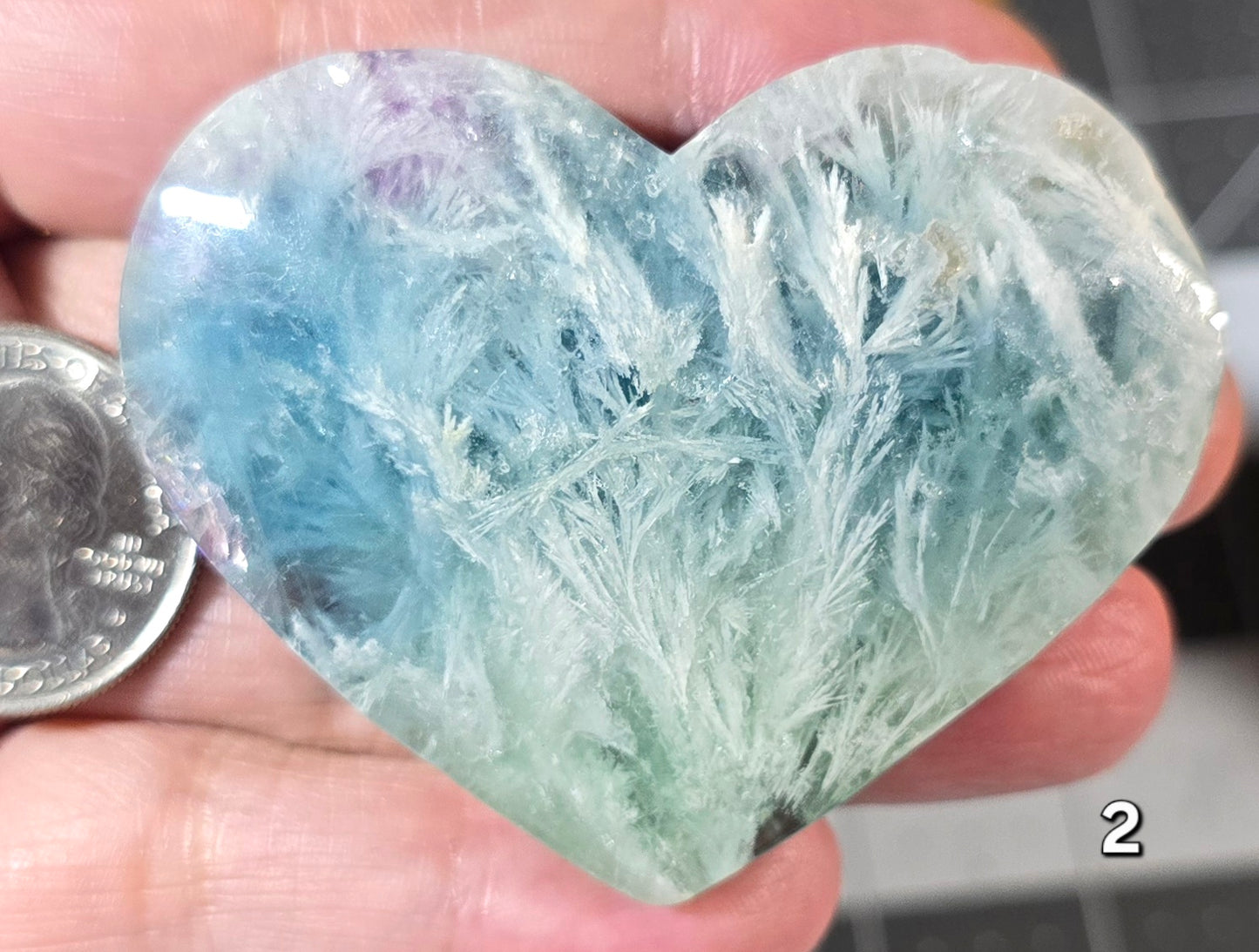 #2 Feather Fluorite Carved Heart