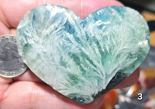 #3 Feather Fluorite Carved Heart