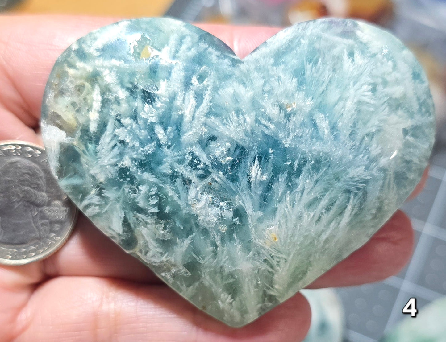 #4 Feather Fluorite Carved Heart
