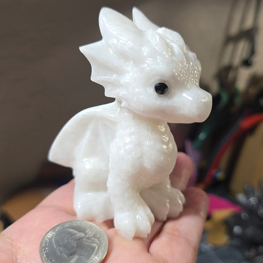 White Jade Carved Baby Dragon