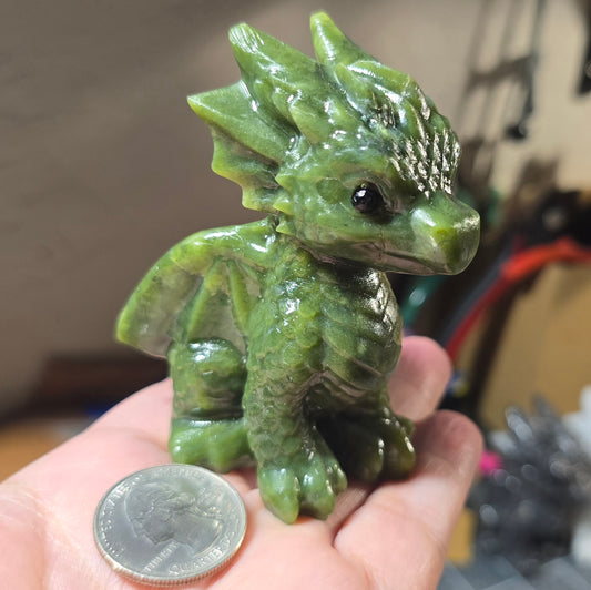 Green Jade Carved Baby Dragon